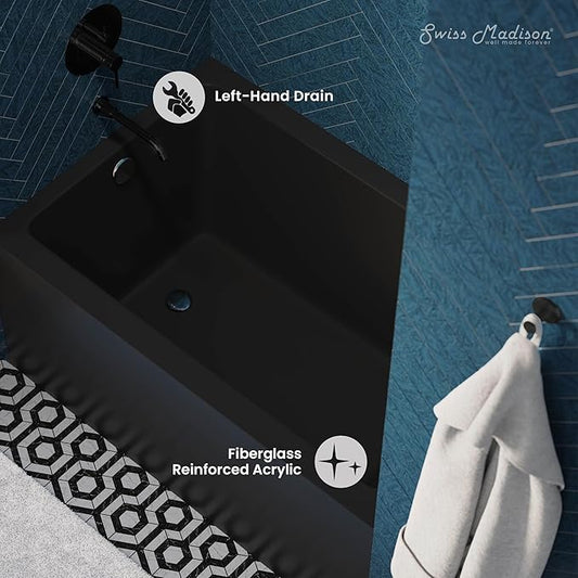 Voltaire 48" x 32" Left-Hand Drain Alcove Bathtub with Apron in Matte Black
