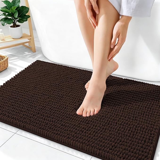 OLANLY Thick Chenille Bathroom Rugs 36x24, Soft Absorbent Bath Mat, Brown | Bath Rugs, Rubber Backing, Machine Wash Dry, Bath Mats for Bathroom Floor, Tub and Shower, Home Decor Accessories