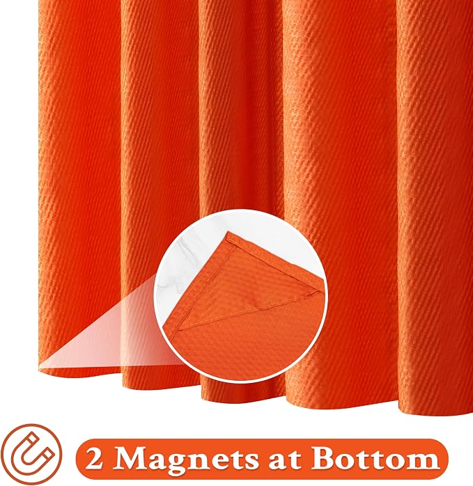 Tititex Solid Burnt Ochre Orange Cloth Fabric Shower Curtain Liner with 2 Magnets - Texture Soft Hotel Quality Shower Liner, Light-Weight & Machine Washable 72x72 inch