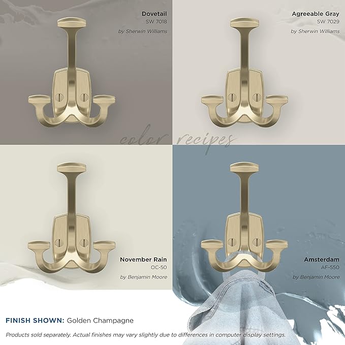 Amerock H37004BBZ | Vicinity Triple Prong Decorative Wall Hook | Golden Champagne Hook for Coats, Hats, Backpacks, Bags | Hooks for Bathroom, Bedroom, Closet, Entryway, Laundry Room, Office