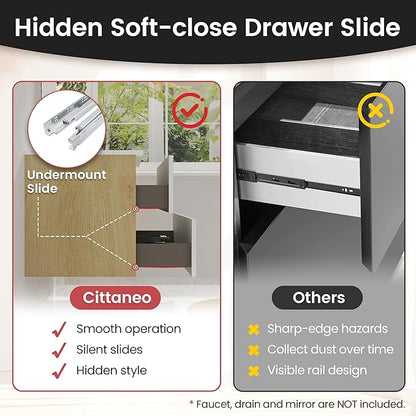36'' Floating Bathroom Vanity with Sink Combo, Modern Bathroom Cabinet with 2-Soft Close & Large Storage Drawers, for Bath, Apartment, Hotel, White and Natural (Already Assembled)