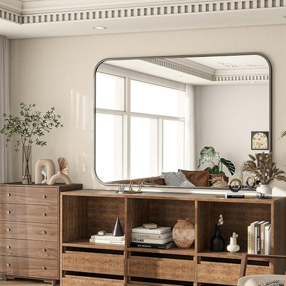 30x48 Inch Black Bathroom Vanity Mirror for Over Sink | Rectangle Wall Mirror for Bathroom with Round Corner, Hangs Horizontally Vertically for Living Room, Bedroom as Home Decor