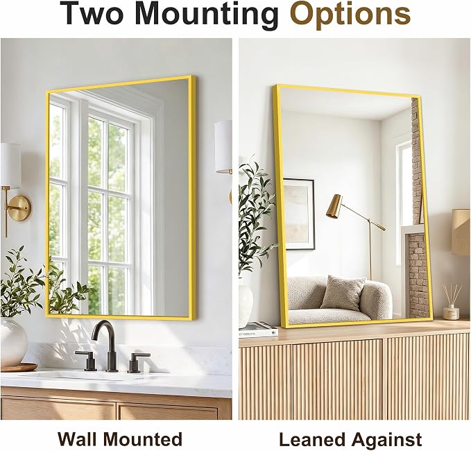 Bathroom Vanity Mirror for Over Sink, 30x20 Inch Matte Gold Mirror | Shatterproof Tempered Glass, Anti-Rust Metal Frame, Rectangle Wall Mirrors for Bedroom, Living Room & Entryway