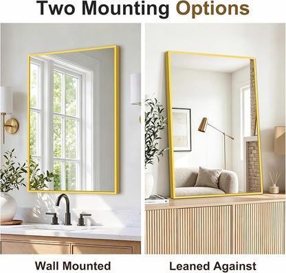Bathroom Vanity Mirror for Over Sink, 30x20 Inch Matte Gold Mirror | Shatterproof Tempered Glass, Anti-Rust Metal Frame, Rectangle Wall Mirrors for Bedroom, Living Room & Entryway