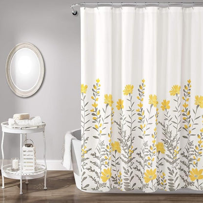Lush Decor Aprile Floral Shower Curtain Single 72" W x 72" L, Yellow & Gray - Floral Shower Curtains - Bathroom Décor - Cottage Shower Curtain (Pack of 6)