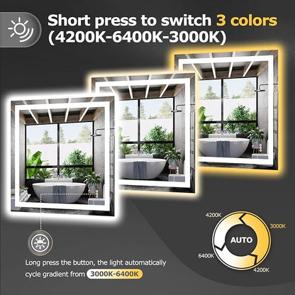 Hivone 36"X36" LED Bathroom Mirror with Lights, Anti-Fog, Dimmable, Backlit + Front Lit, Smart Bathroom Vanity Mirror, Memory Function, Shatterproof, Tempered Glass (Horizontal/Vertical)