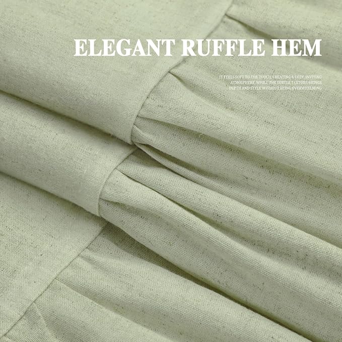 Farmhouse Shower Curtain Ruffle Linen Flax Green 72" W x 78" L | Linen Fabric, Farmhouse Boho, Bottom Ruffle, Rustic, Country, Natural Look, Washable, Shower Curtain for Bathroom Bathtub
