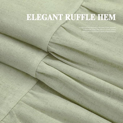 Farmhouse Shower Curtain Ruffle Linen Flax Green 72" W x 78" L | Linen Fabric, Farmhouse Boho, Bottom Ruffle, Rustic, Country, Natural Look, Washable, Shower Curtain for Bathroom Bathtub