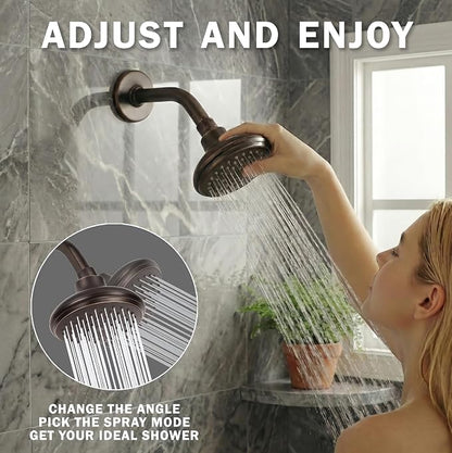 Aqua Elegante High Flow Shower Head - 2.5 GPM - Oil-Rubbed Bronze | 4 Inch Wall Mount Water Saving Bathroom Showerhead Nozzle For Boosting Low Pressure Showers With Adjustable Brass Ball Joint