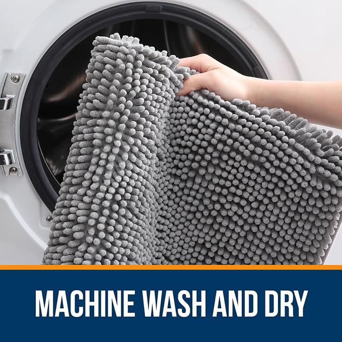 OLANLY Toilet Rugs U-Shaped 24x20, Soft Absorbent Chenille Contour Rugs | Grey, Quick-Drying Rubber Backing, Machine Washable Non-Slip Shaggy Bathroom Mat for Toilet, Home Decor Accessories