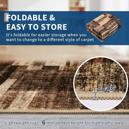 Large Living Room Area Rug 8x10 - Machine Washable Modern Rugs Geometric Brown Rug Non Slip Non-Shedding Low Pile Farmhouse Carpet for Bedroom Nursery Classroom Dorm 8'x10' Brown