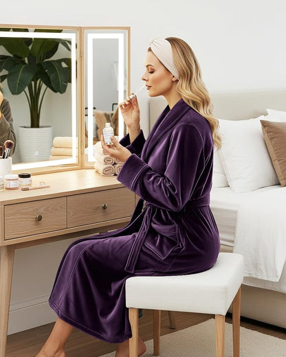 NY Threads Women's Fleece Shawl Collar Bathrobe Plush Long Spa Robe, Medium