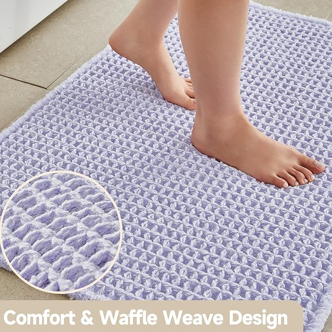 TYUU Waffle Runner Rug Bathroom, Long Cute Bath Mat, 72x24 Lavender Cream | Super Absorbent Quick Dry Bath Rug, Non-Slip Backing, Soft Waffle Washable Farmhouse Bathroom Mats, Tub, Shower & Home Decor