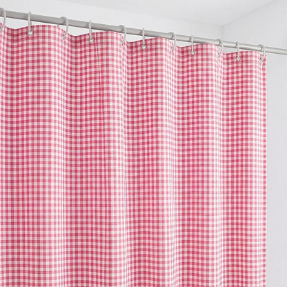 HunnmingRe Ruffle Hem Gingham Shower Curtain Pink | 72'' x 72'' Vintage Farmhouse Curtain, Cotton Cottage Core Rural Checkered Plaid Decor, Fall Shower Curtain for Bathroom