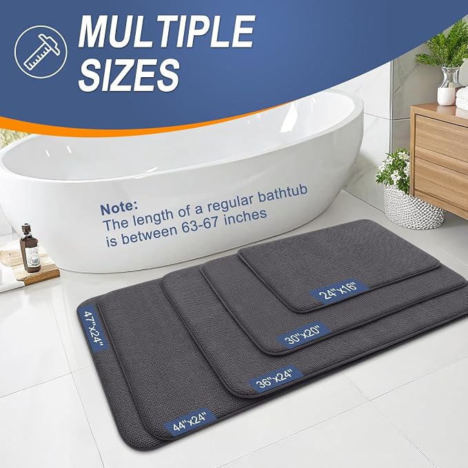 OLANLY Memory Foam Bathroom Runner Rug 45x27, Absorbent Long Mat, Dark Grey | Soft Quick Dry Bath Rugs, Non-Slip Carpet, Machine Washable Mat for Bathroom Floor, Tub and Shower, Home Decor Accessories