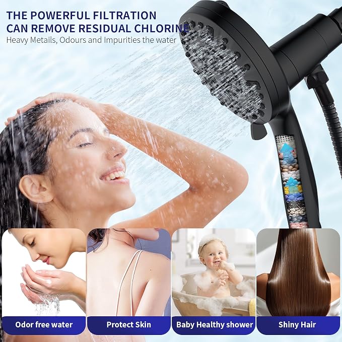 Filtered Shower Head with Handheld, Magnetic Adjustable, Matte black | High Pressure 9 Spray Modes, Hard Water Softener 10-Stage Filtration, Anti-Clog Nozzles, 60-Inch Long Hose
