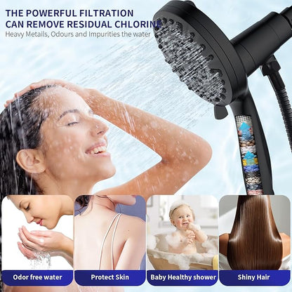Filtered Shower Head with Handheld, Magnetic Adjustable, Matte black | High Pressure 9 Spray Modes, Hard Water Softener 10-Stage Filtration, Anti-Clog Nozzles, 60-Inch Long Hose