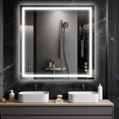 36" x 36" LED Bathroom Mirror with Lights, Memory Vanity Mirror | Anti-Fog, 3 Color Modes, Dimmable, Front Lit, Memory Function, Tempered Glass, Lighted Bathroom Mirror for Wall