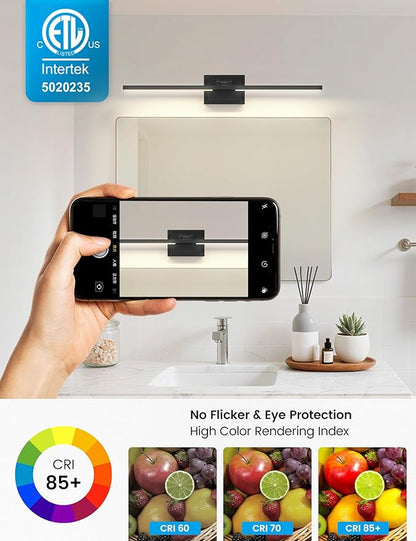 NIORSUN 31.5 Inch Modern Bathroom Light Fixture, 28W 5CCT Dimmable LED Black Bathroom Vanity Lights Over Mirror, Vanity Lights for Bathrooms Restroom Mirror- ETL Certified