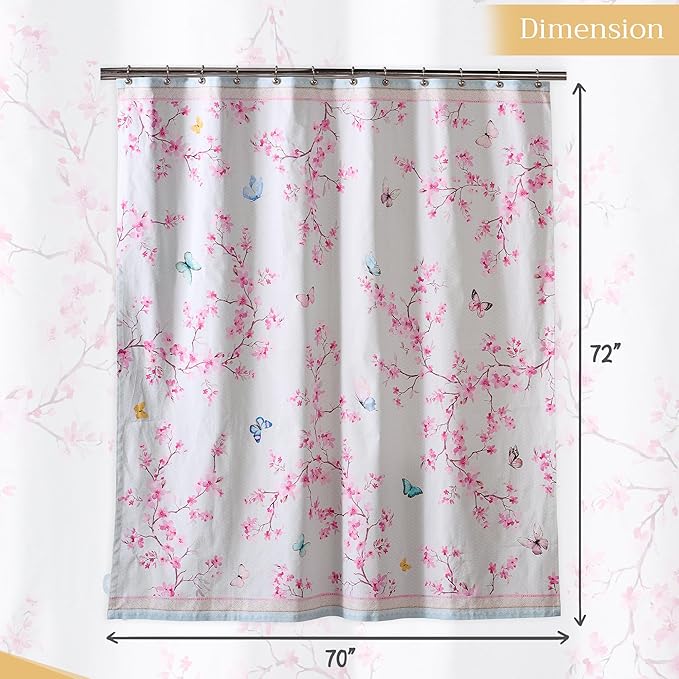 Maison d' Hermine Shower Curtain 100% Cotton One Panel 70"x72" Washable Fabric Shower Curtains for Bathroom, Easy Hanging with 12 Button Holes - Home Hotel Spa Easter Gifts(Blossoms in Spring)