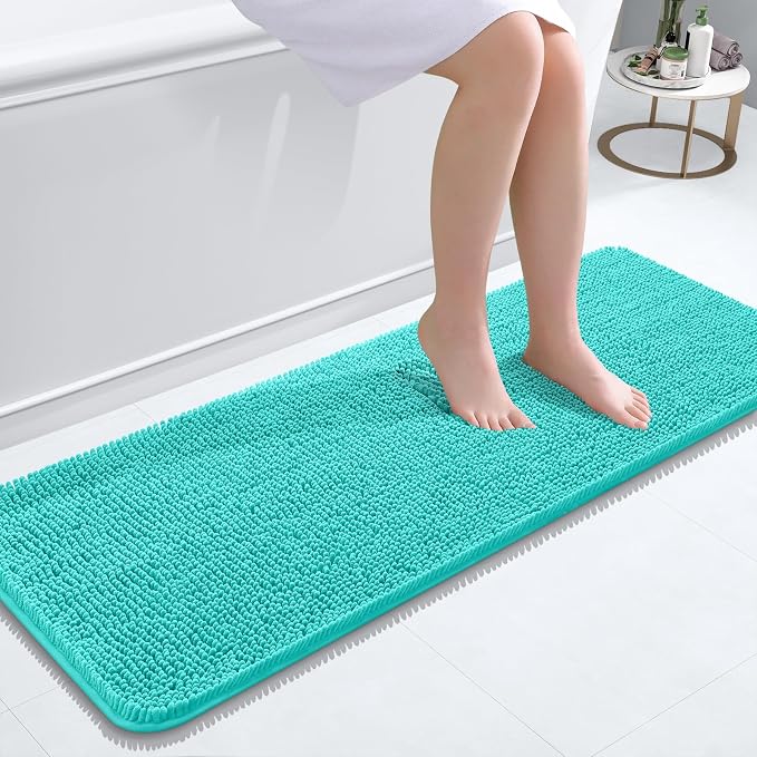 OLANLY Bathroom Runner Rugs 47x17, Extra Soft Absorbent Chenille Bath Rugs | Teal, Quick-Drying Rubber Backing, Machine Washable Long Bath Mat for Bathroom Floor, Tub and Shower, Home Decor Accessories