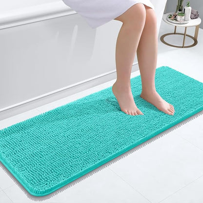 OLANLY Bathroom Runner Rugs 47x17, Extra Soft Absorbent Chenille Bath Rugs | Teal, Quick-Drying Rubber Backing, Machine Washable Long Bath Mat for Bathroom Floor, Tub and Shower, Home Decor Accessories