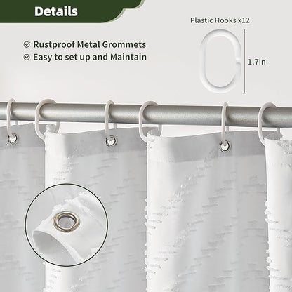 White Shower Curtain Fabric Boho Shower Curtain Cloth Textured Tufted Chevron Elegant Shower Curtains Waterproof for Bathroom 72" x 72"