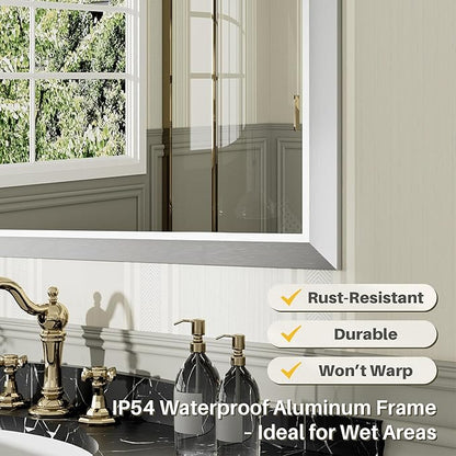 40x38 Inch Brushed Silver Bathroom Mirror for Wall, Thick Metal Framed Rectangle Mirrors for Over Sink, Bedroom, Living Room, Entryway, Anti-Rust, HD Tempered Glass