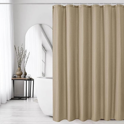 Long Beige Fabric Shower Curtain, 72 x 78 | Tall Cloth-Textured Shower Curtain for Bathroom, Water Repellent, Machine Washable