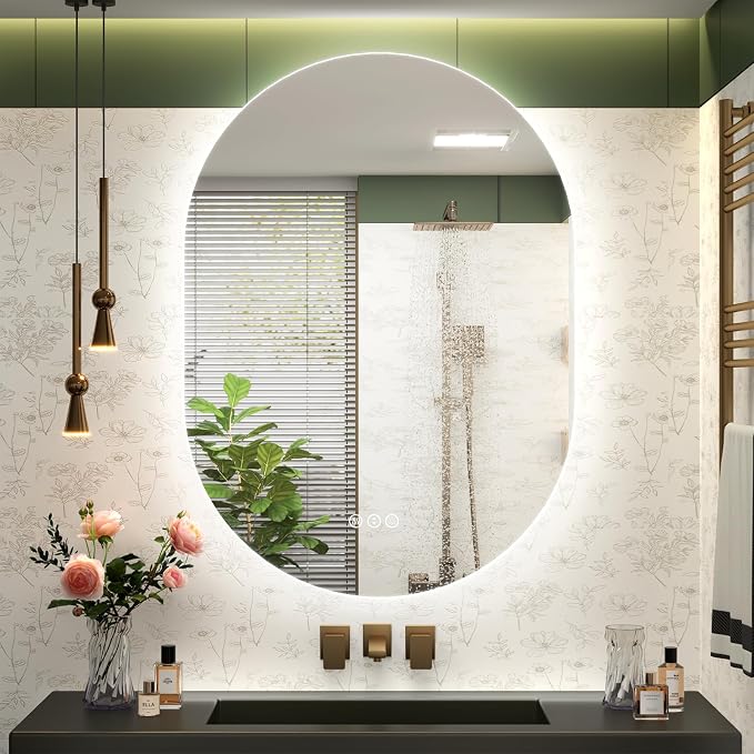 SMIROR 24x32 Oval Backlit LED Bathroom Vanity Mirror with Lights for Wall | Pill-Shaped, 3 Color Lighting, Anti-Fog, Memory, Tempered Glass, UL, Horizontal/ Vertical Wall- Mounted