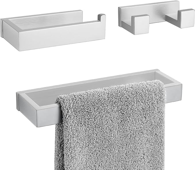 Brushed Nickel Bathroom Accessories, Toilet Paper Holder, Towel Bar & Hook | Lairuier 3 Pieces Bathroom Hardware Set, SUS304 Stainless Steel Towel Holder Set Toilet Paper Holder Robe Hook Wall Mounted