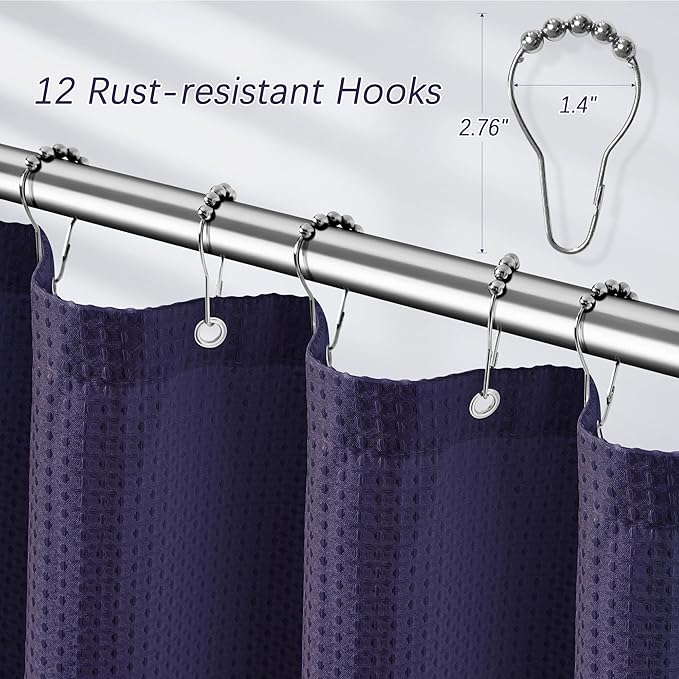 Waterproof Fabric Shower Curtain Extra Long Waffle Weave Heavy Duty Bathroom Shower Curtain Set, 256GSM Weighted Thick Shower Curtain with 12 Rust-Resistant Hooks,72Wx84H Purple