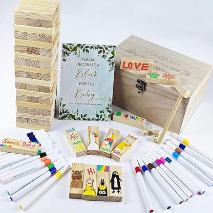 101pcs Fun Baby Shower Games Sign Kit, Baby Blocks for Baby Shower, 2 ways | Blank Wooden Strips, Games for Guest, Funniest Games Ever, Suitable for Boy and Girls, Fun Activities and Ideas