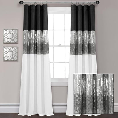 Lush Decor Night Sky 100% Blackout Window Curtain Panel Single 42"W x 84"L, Black & White - Blackout Curtains For Bedroom - Sequin Curtains - Glam Decor
