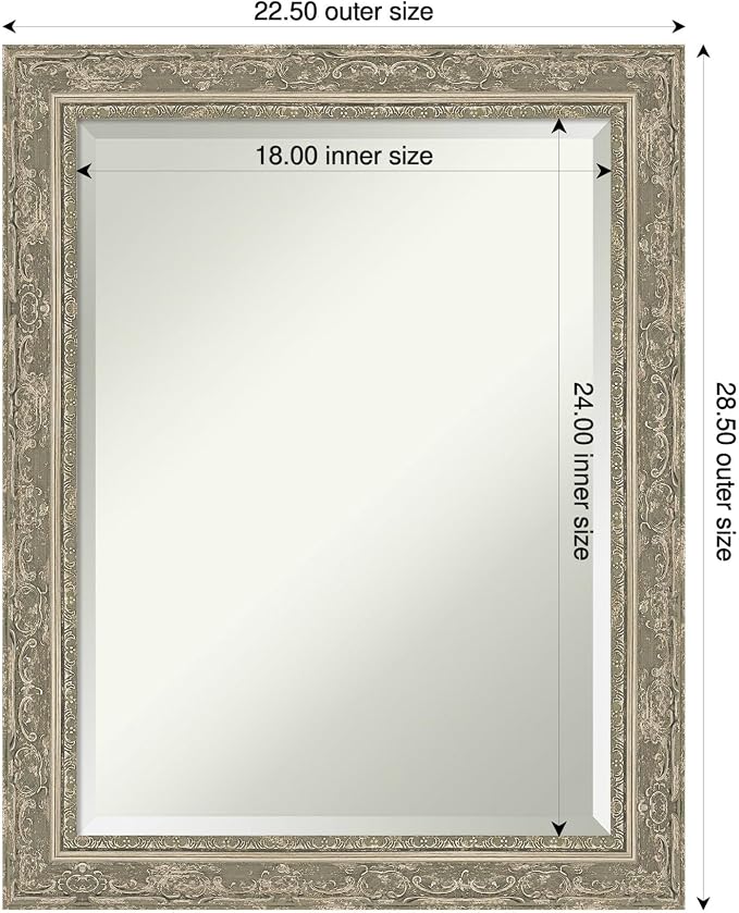 Amanti Art Silver Bathroom Mirror for Over Sink, 28x22 Filigree Silver Rectangle Vanity Mirror, Medium Traditional Frame, Hangs Horizonally and Vertically, Bathroom Wall Decor, Beveled Edge