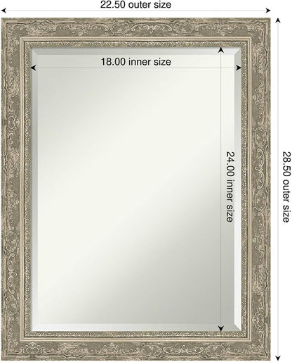 Amanti Art Silver Bathroom Mirror for Over Sink, 28x22 Filigree Silver Rectangle Vanity Mirror, Medium Traditional Frame, Hangs Horizonally and Vertically, Bathroom Wall Decor, Beveled Edge