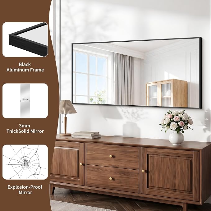 DESBING Black Bathroom Mirror for Wall, 24x48 Inch Rectangle Mirrors with Metal Frame, Modern Vanity Wall Mirror Decor for Entryway Hangs, Bathroom Living Room Horizontal or Vertical