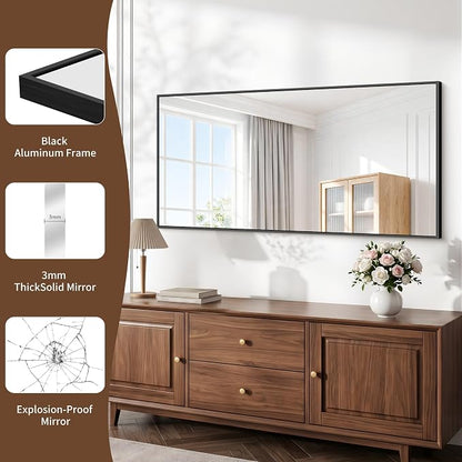 DESBING Black Bathroom Mirror for Wall, 24x48 Inch Rectangle Mirrors with Metal Frame, Modern Vanity Wall Mirror Decor for Entryway Hangs, Bathroom Living Room Horizontal or Vertical