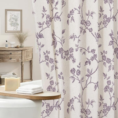 MitoVilla Small Stall Linen Floral Shower Curtain for Bathroom,36 x 72 | Narrow Half BoHo Cottagecore Spring Shower Curtains, Modern Farmhouse Country Plant Leaves Bathroom Décor, 36 x 72