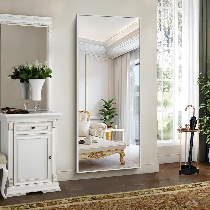 YIROMAN Bathroom Mirror 72"x30", Large Brushed Silver Bathroom Mirror for Over Sink with Aluminum Frame, Rectangular Vanity Mirror with Right Angle, Wall Mirror Hangs Horizontal or Vertical