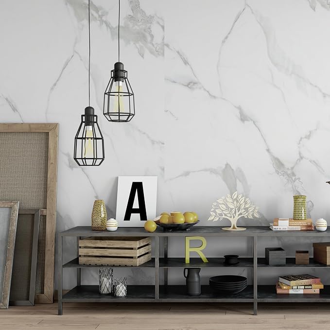 Marble Peel and Stick Waterproof Wall Paneling, 118" x 47" Carrara White Matte Finish Self-Adhesive Backsplash Tile Vinyl Wall Panel for Kitchen Bathroom Wall Decor, Covers 38.75 Sq. Ft.