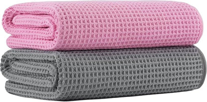 MICROFI New Microfiber Waffle Bath Towels, 2 Pieces, Oversized, Soft, Absorbent, Fast Drying, Lint Free 430 GSM (30''x60''/76cm x 152cm)