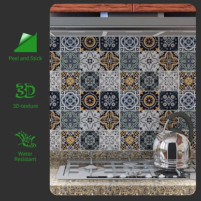 LONGKING Peel and Stick Backsplash Tile Stickers, Blue Moroccan Style Tile for Kitchen, Stick on Wall Tiles (10 Sheets) | Peel and stick backsplash, self-adhesive wall tile, Blue Moroccan, waterproof, kitchen bathroom wall, 10-sheet