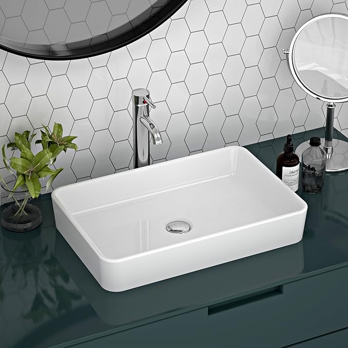 DeerValley DV-1V032 Ally White Ceramic Rectangular Vessel Bathroom Sink