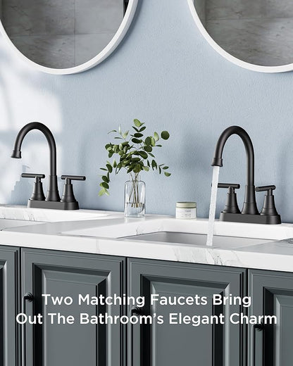 FORIOUS Matte Black Bathroom Faucets, 4 Inch Centerset Bathroom Sink Faucet 2 or 3 Hole with Pop up Drain and cUPC Hose, Two Handles Control, 360° spout for Restroom,Vanity, RV, 2 Pack
