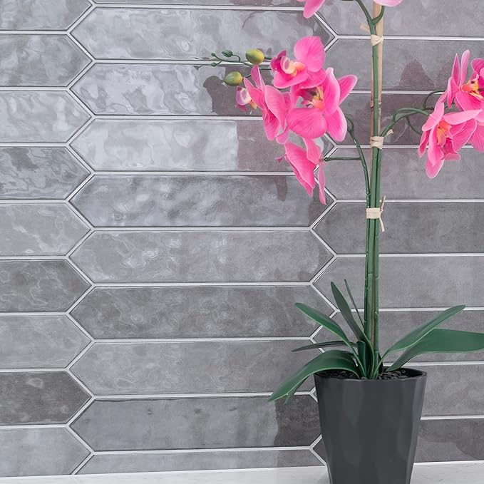 M S International Renzo Storm Glossy Ceramic Picket Wall Tile for Bathroom, Kitchen Backsplash, Accent, and Shower - Sample