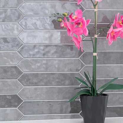 M S International Renzo Storm Glossy Ceramic Picket Wall Tile for Bathroom, Kitchen Backsplash, Accent, and Shower - Sample