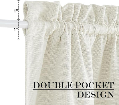 NICETOWN Classroom Door Window Curtain, Farmhouse Room Darkening Faux Linen Front Curtains for Kitchen Rod Pocket Thermal Insulated French Door Shade for Loft/Office, 36" W x 72" L, 1 PC, Natural