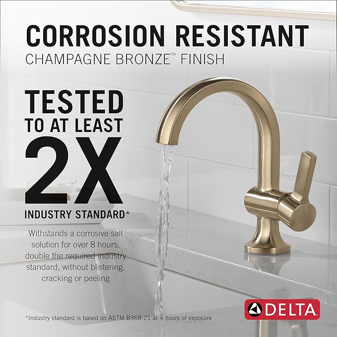 Delta Albion Brushed Gold Bathroom Faucet 1 Hole, Single Hole Bathroom Sink Faucet for Vanity, Metal Push-Pop Drain Assembly, Champagne Bronze 15855LF-CZ