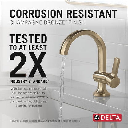 Delta Albion Brushed Gold Bathroom Faucet 1 Hole, Single Hole Bathroom Sink Faucet for Vanity, Metal Push-Pop Drain Assembly, Champagne Bronze 15855LF-CZ